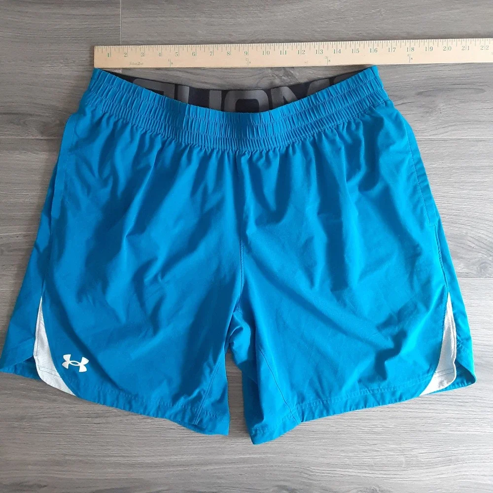 Under Armour Mens Fitted Athletic Shorts Blue Mesh Trim XL Running Gym Workout